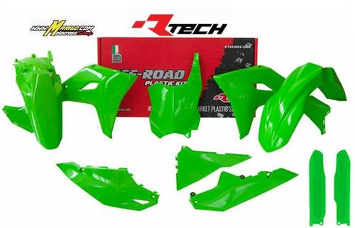 1001b - FULL KIT PLASTICHE KAWASAKI KXF 450 2024 - 2025  KX 250 2025  RTECH VERDE KXF cod. R-KITKXF-VE0-624