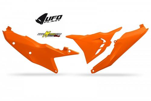 7 - fiancatine laterali KTM SX - SXF  2023 - 2026  con coperchio scatola filtro ventilato lato sinistro  cod. KT05021 127 arancio KTM
