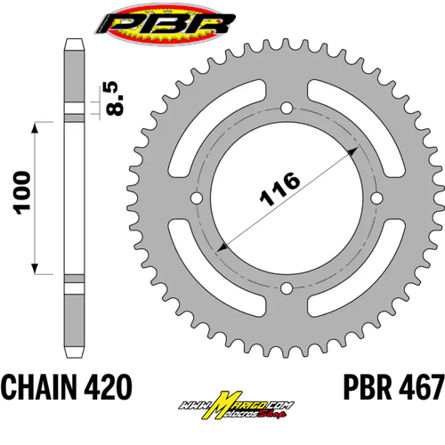 1c - Corone in ACCIAIO  PBR  KAWASAKI KX80 - KX85 1983 - 2026 Passo 420 cod. 467 F