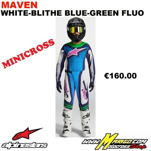 ALPINESTARS  -  SUPERTECH YOUTH  2027  -  MAVEN White-Blithe Blue-Green Fluo