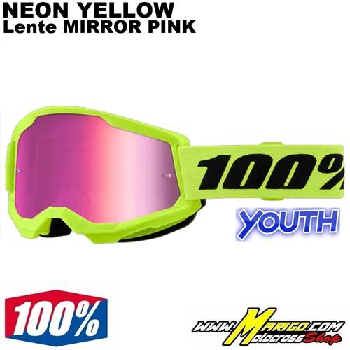 1 - 100% STRATA 2 YOUTH  -  Neon Yellow  -  Lente Mirror Pink  -  26013512 / 50032-00010