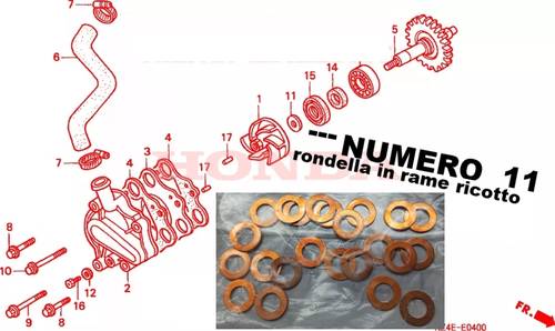 5 - Rondella in rame cotto Cod. M700107013010   codice OEM HONDA 90447KE1000 - KTM 78035054110