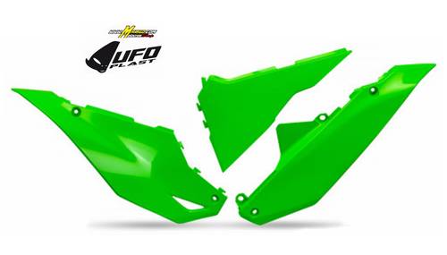 4e - fiancatine laterali KXF 250  2025 - 2025 - KXF 450  2024 - 2025  VERDE FLUO  cod. KA04762  AFLU
