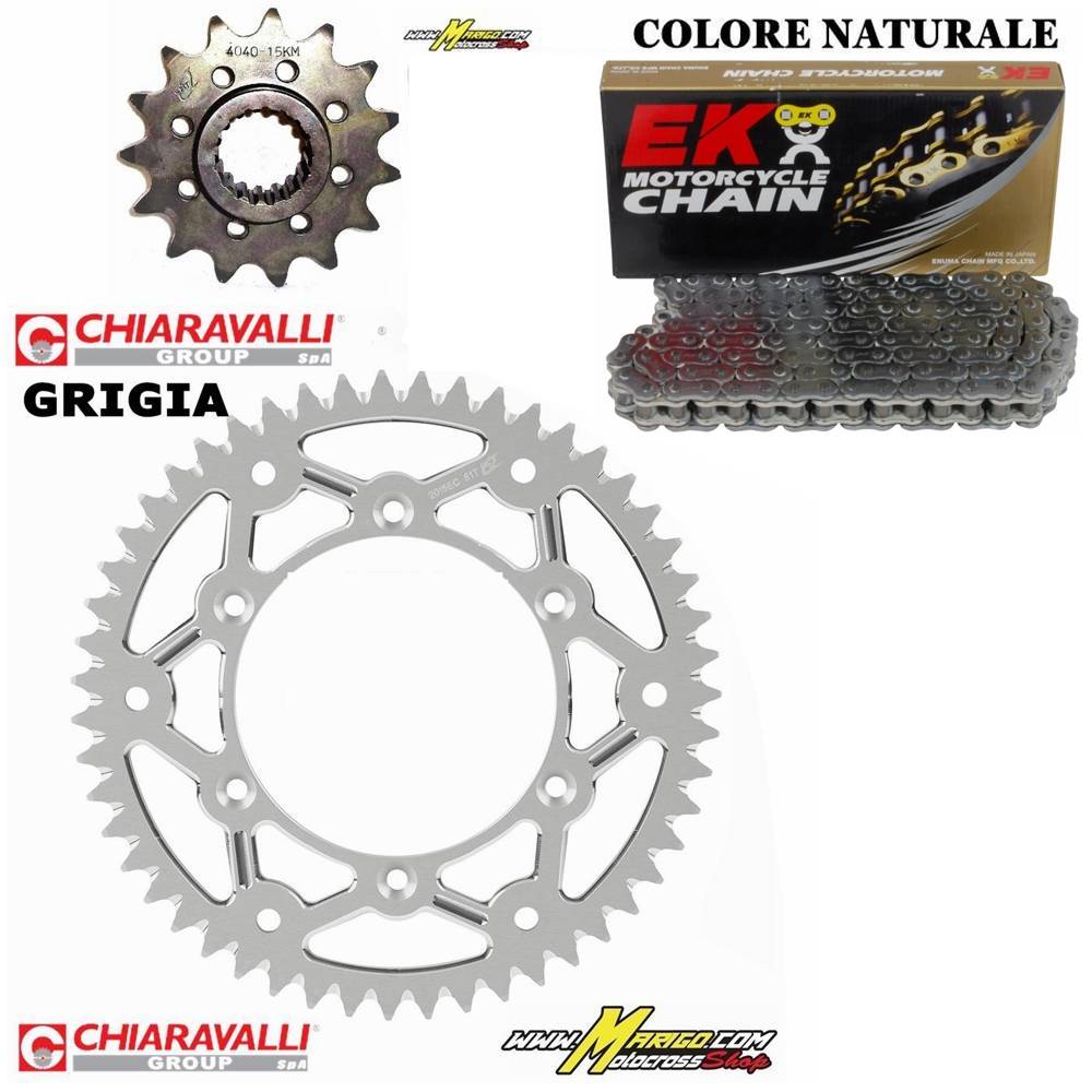 KIT COMPLETO  CHIARAVALLI  KAWASAKI  KXF 250 2006/2026  # corona GRIGIA  catena MRD6 NERA  #