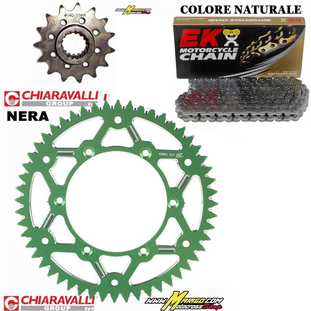 KIT COMPLETO  CHIARAVALLI  KAWASAKI  KXF 250 2006/2026  # corona VERDE  catena MRD6 NERA  #