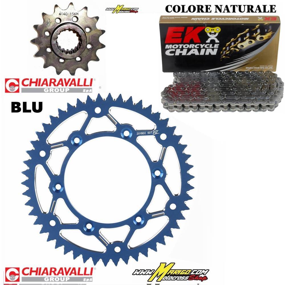 KIT COMPLETO  CHIARAVALLI  YAMAHA  YZ 125 2005/2027  # corona BLU  catena MRD6  NERA  #