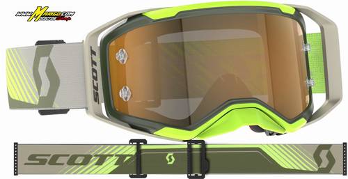 Maschera SCOTT Prospect 2.0 AMP chrome Montatura:  kaki green/neon yellow  Lente:  gold chrome works  cod.  4214787701324